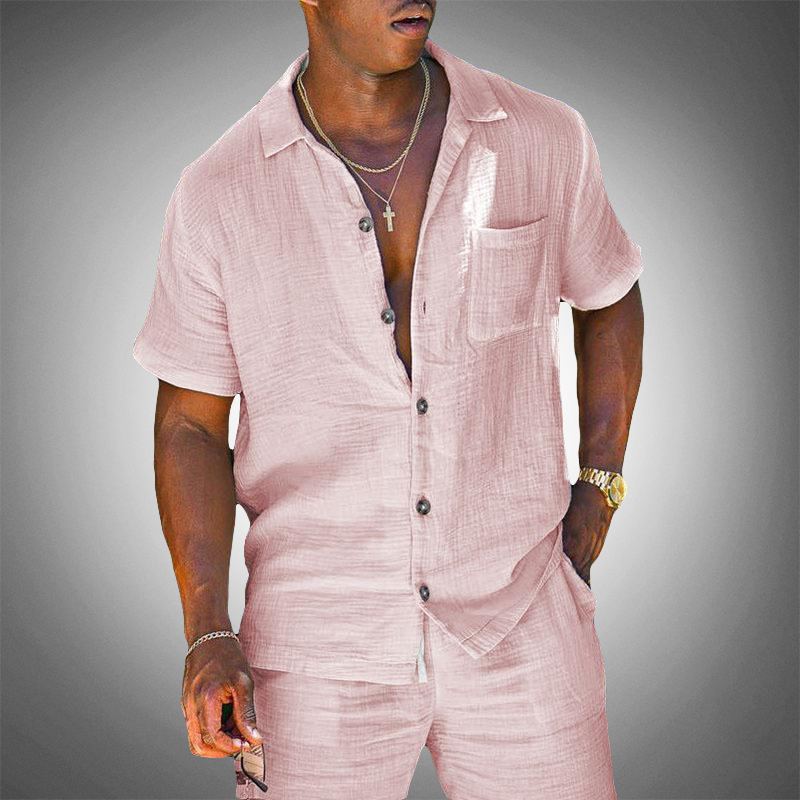 Momount Men Linen Shirt – Short Sleeve Button Up Summer Casual