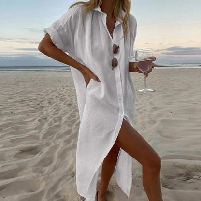 Esmeralda | Lanena maxi haljina na kopčanje za plažu | Momount ljeto