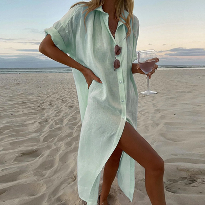 Esmeralda | Lanena maxi haljina na kopčanje za plažu | Momount ljeto