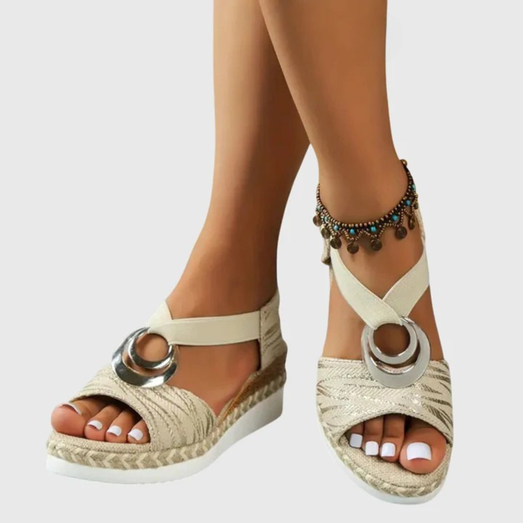 Momount Women Espadrille Wedge Sandals – Blush Metallic Ankle Strap
