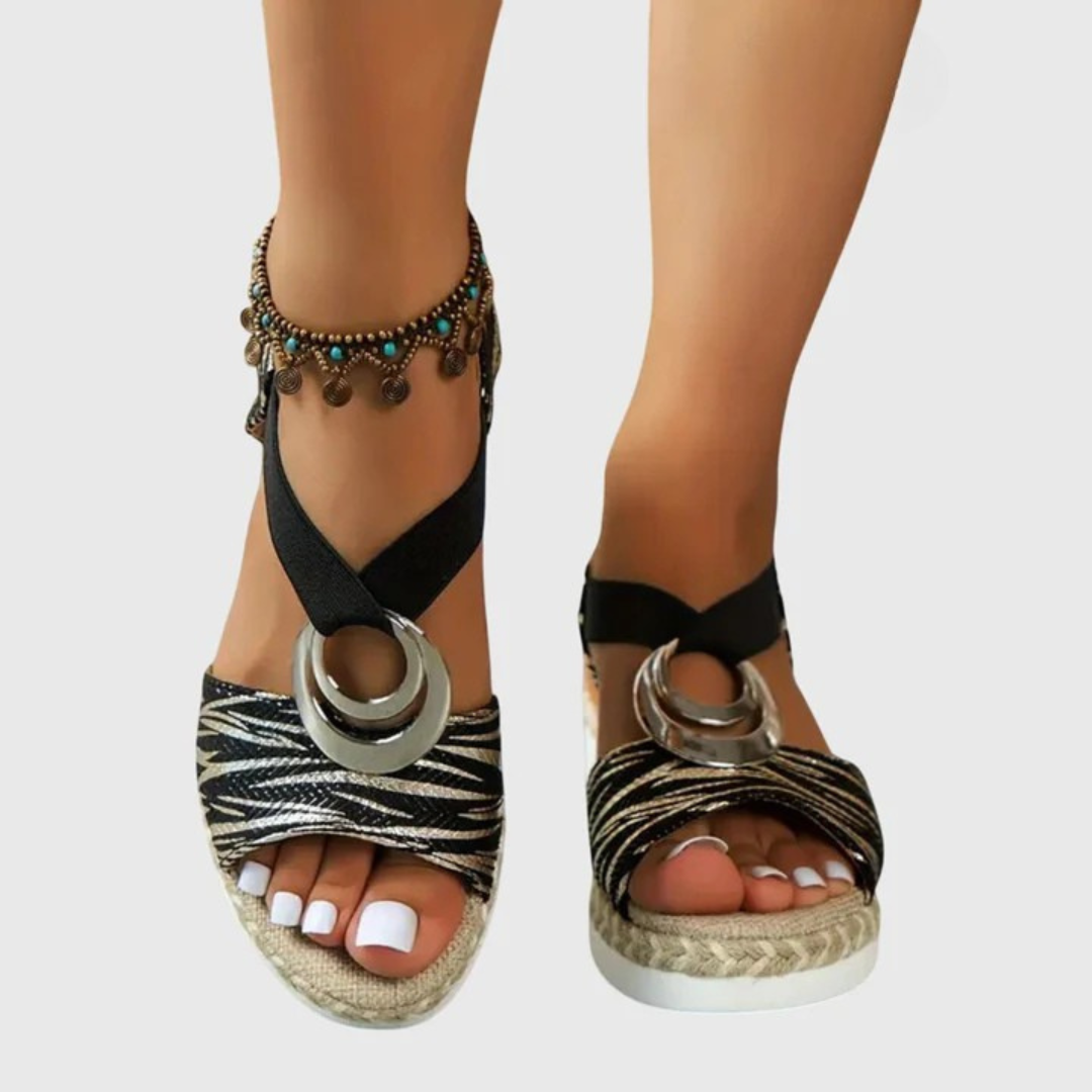Momount Women Espadrille Wedge Sandals – Blush Metallic Ankle Strap