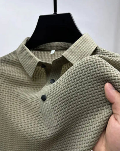 Momount Men Waffle Knit Polo Shirt – Textured Short Sleeve Casual