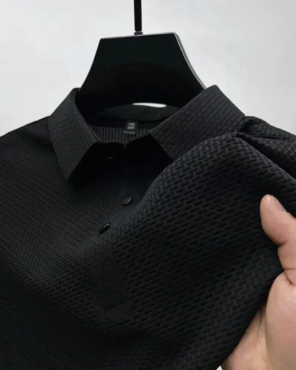 Momount Men Waffle Knit Polo Shirt – Textured Short Sleeve Casual