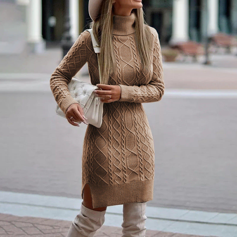 Thessalina | Cozy Cable Knit Turtleneck Midi Dress | Momount