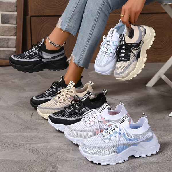 Momount ženske masivne tenisice – mrežica, vezice, platforma, color-block dad stil