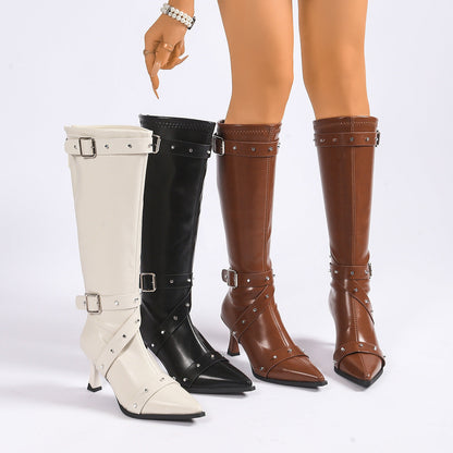 Bellarosa | Western Buckle Leather Kitten Heel Boots