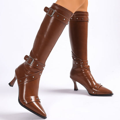 Bellarosa | Western Buckle Leather Kitten Heel Boots