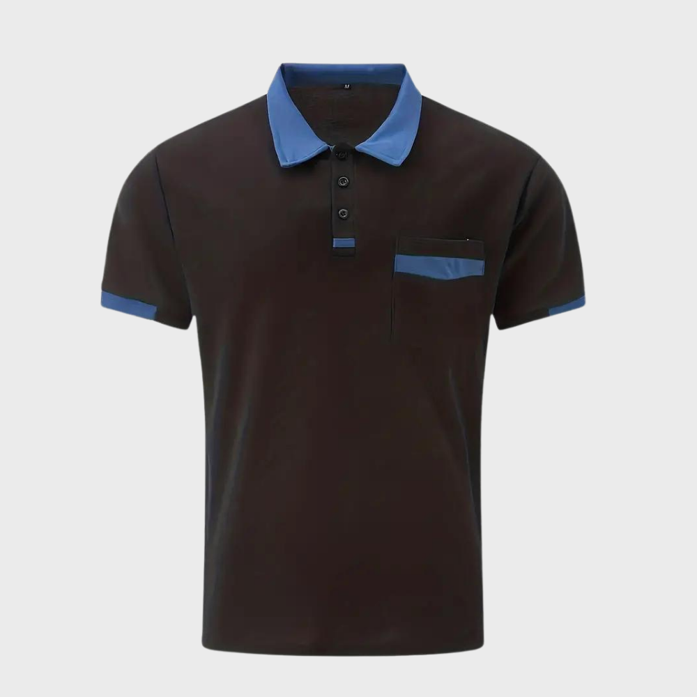 Momount Men Polo Shirt – Two Tone Contrast Collar Pocket Short Sleeve