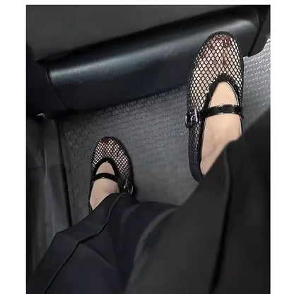 Momount Women Fishnet Ballet Flats