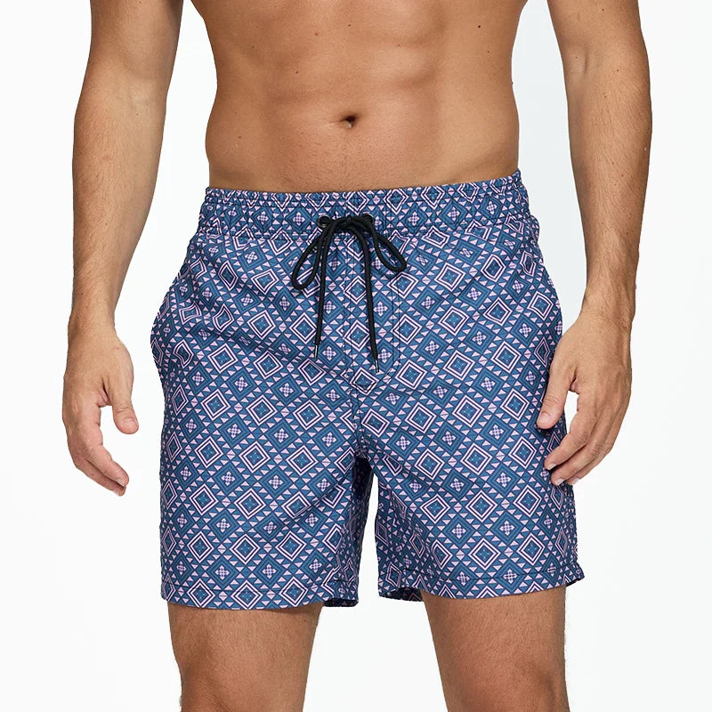 Momount Men Swim Shorts – Striped Drawstring Quick Dry Summer Beach