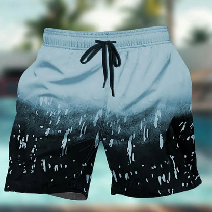 Momount Men Swim Shorts – Paint Splatter Gradient Drawstring Mid Length