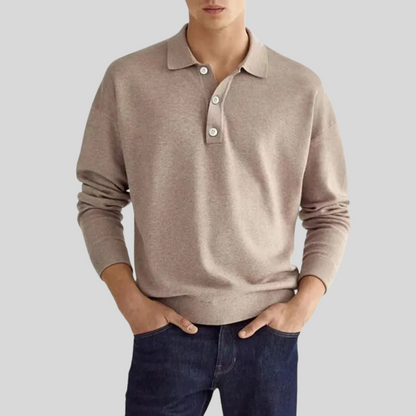 Momount Men Knit Polo Shirt – Long Sleeve Classic Collar Everyday