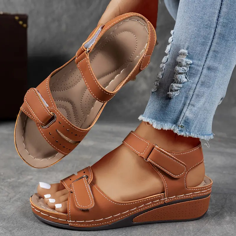 Momount Women Wedge Sandals Comfort Velcro Strap Platform Casual Summer Adjustable Fit Cushioned Sole Support