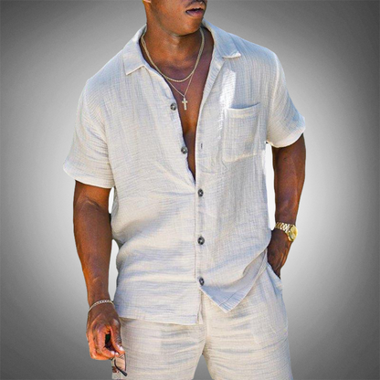 Momount Men Linen Shirt – Short Sleeve Button Up Summer Casual