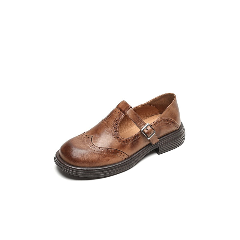 Calista | Vintage Brown Oxford Mary Jane Platform Shoes