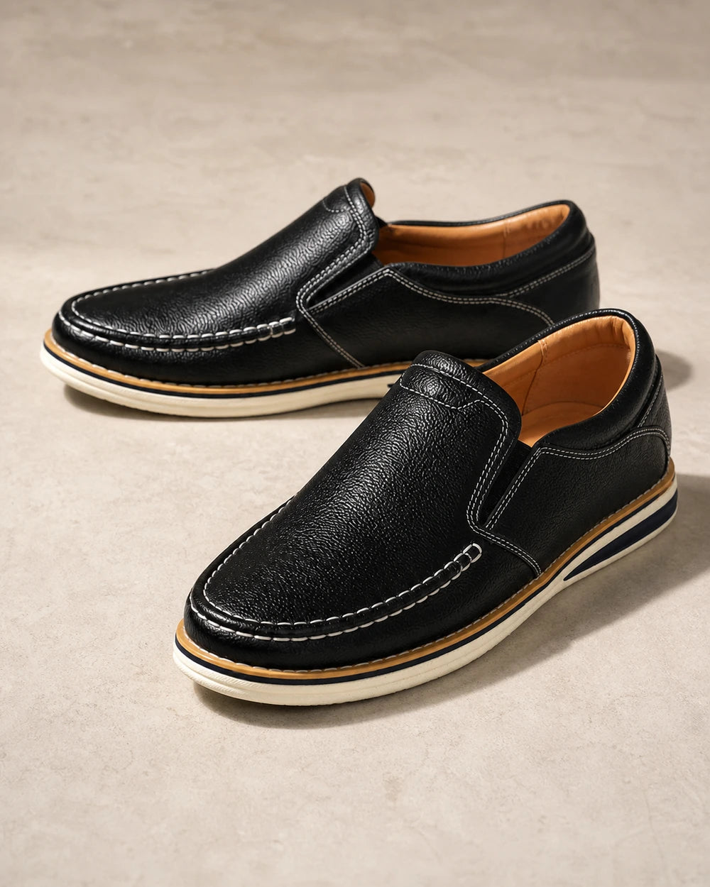 Muške ručno prošivene slip-on mokasinke s elastičnim panelima — image 2