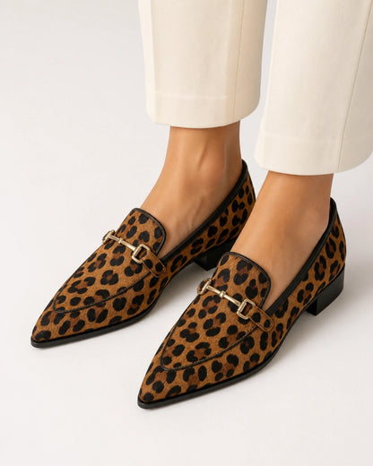 Ženske špicaste leopard mokasinke s ukrasom — slika proizvoda 8
