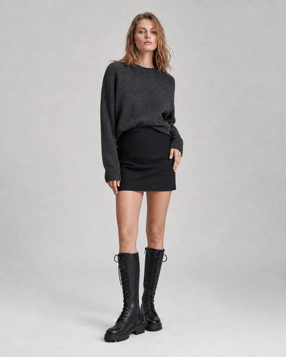 Momount Women Lace-Up Knee-High Boots – Track Sole, Side Zip, black, full silhouette.