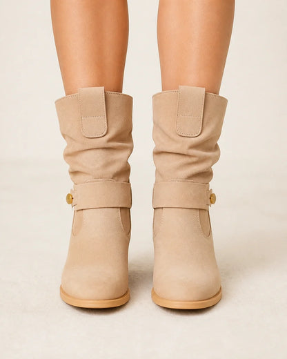 Momount women suede slouch ankle boots beige