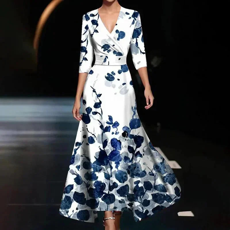 Florentia | Bold Floral Print V Neck Wrap Belted Summer Maxi Dress