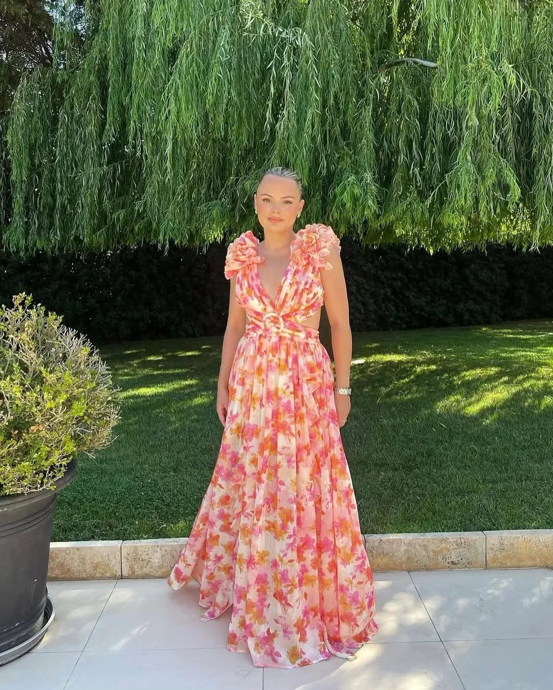 Citania | Floral Sleeveless V Neck Romantic Summer Maxi Dress