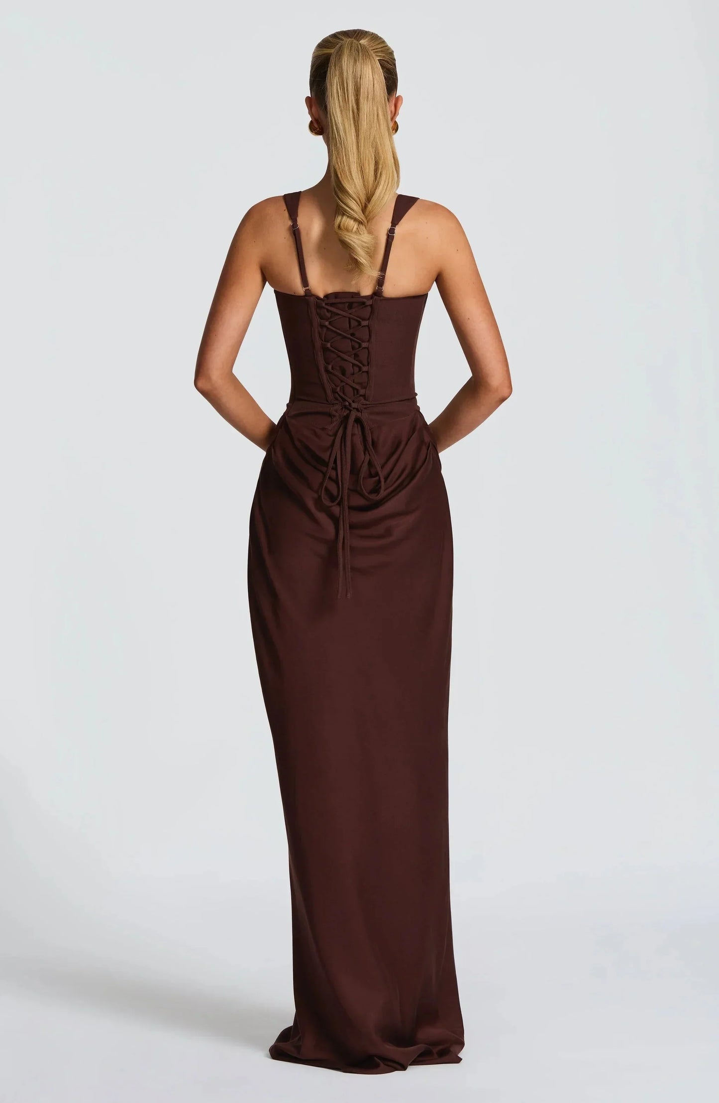 Galatea | Elegant Satin Square Neck Bodycon Backless Maxi Dress